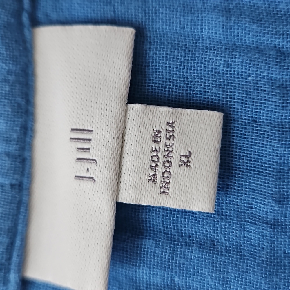 J Jill XL Crinkle Cotton Short Sleeve Midi Dress Blue 1/2button Up Ruffle Tiers - Picture 4 of 7